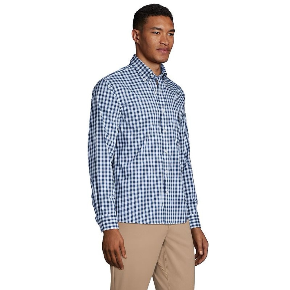 Lands' End- Men's Navy Checkered Button Down Shirt Size 161/2-33 Tailored fit